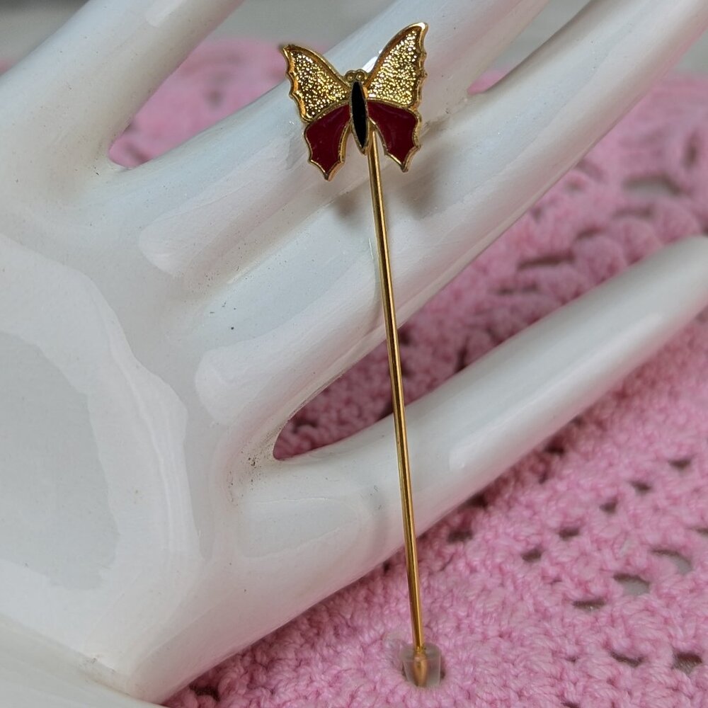 Vintage Butterfly Stick Pin Stickpin Enamel Metal 1/2 color